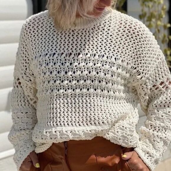 Zara The Bucket List Cream Loose Knot Boxy Sweater Women's Size Medium - Picture 1 of 9
